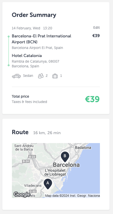 Taxi price from Barcelona airport to city