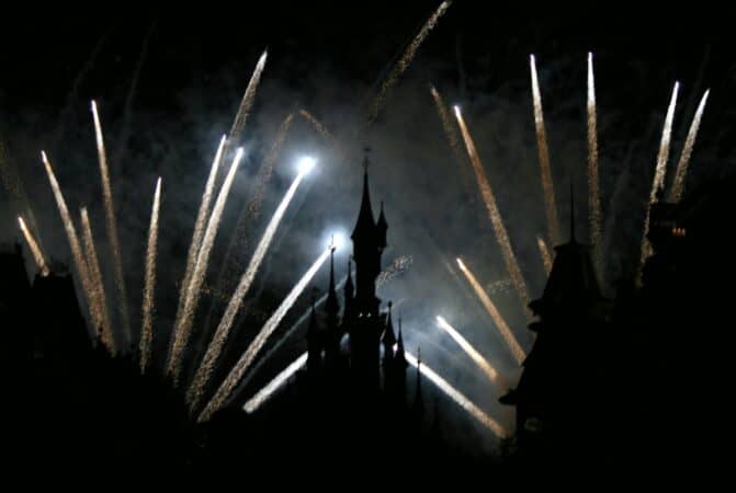 Evening fireworks at Disneyland Paris