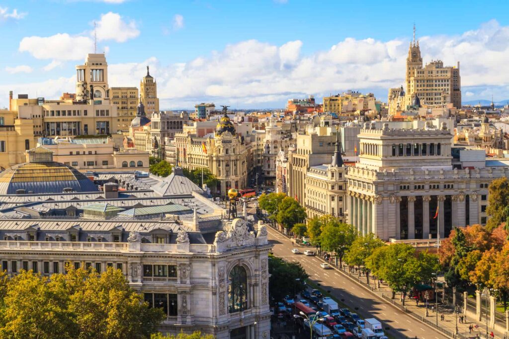 Aerial view of Madrid city centre and Gran Vía