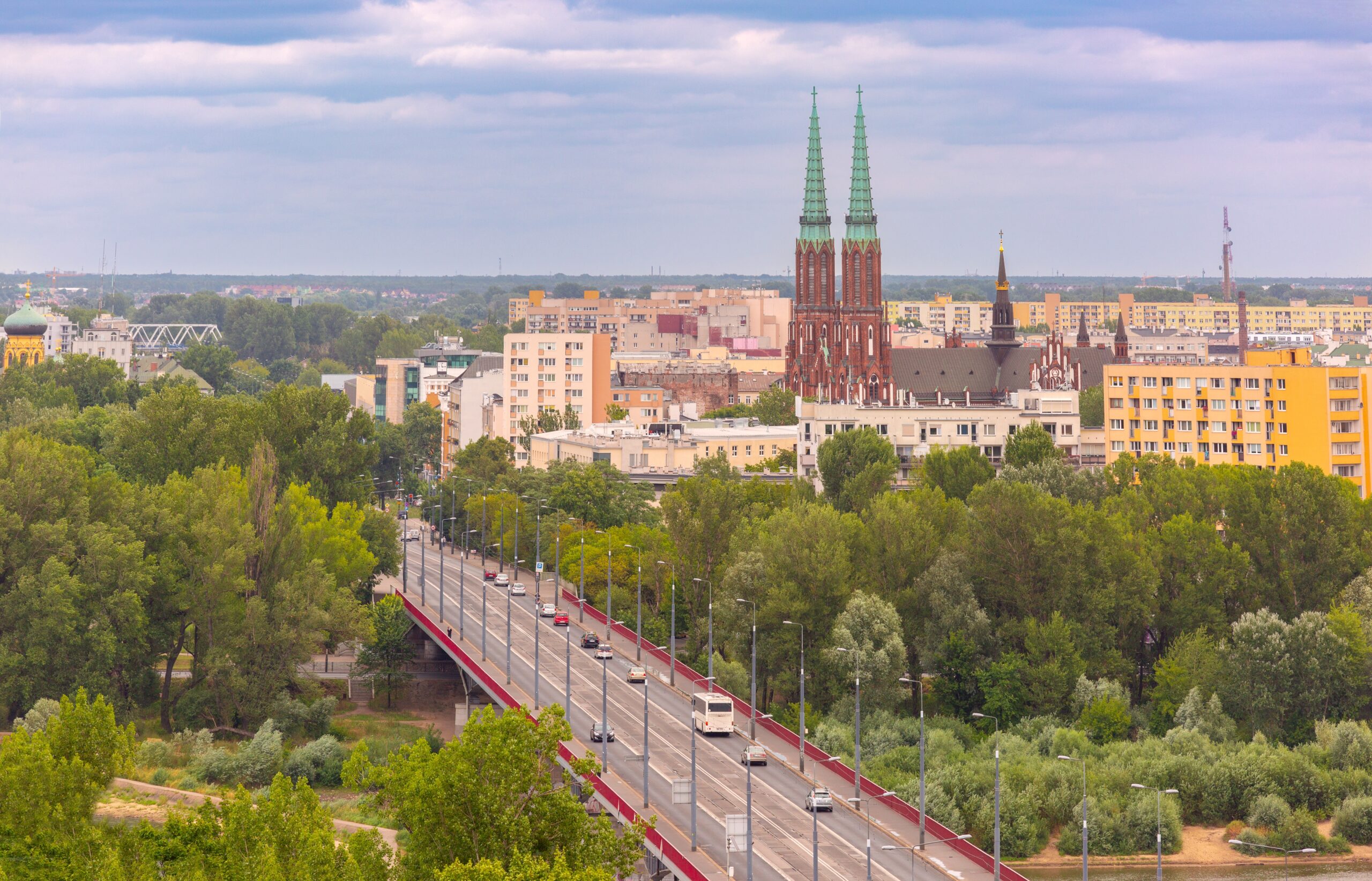 A bridge towards Praga in Warsaw with St Michael and St Florian's Cathedral