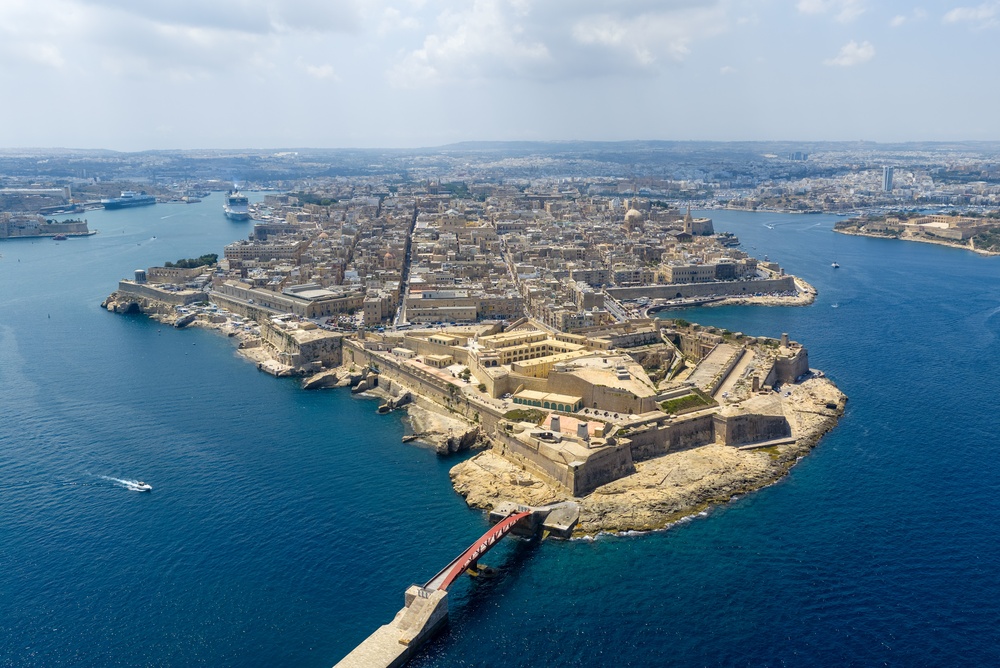Aerial view of Fort St. Elmo at the tip of the Valletta peninsula