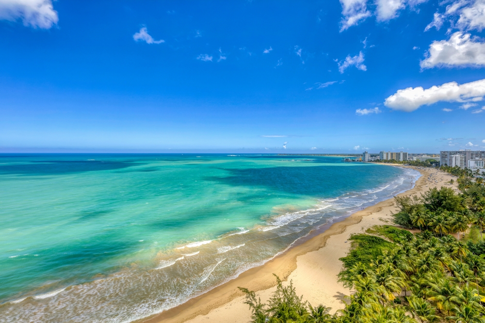 Aerial view of Isla Verde Beach in Carolina near San Juan