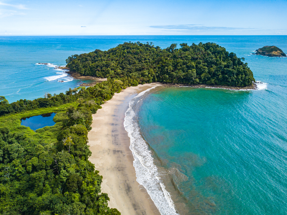 Aerial view of Playa Manuel Antonio beach in the national park