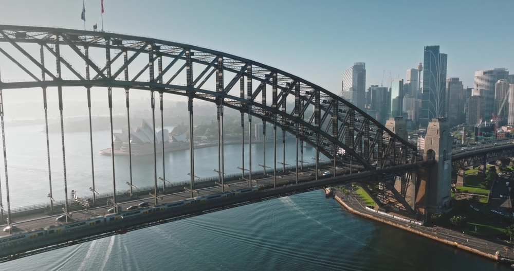 Aerial view of Sydney Harbour Bridge and the Sydney Opera House