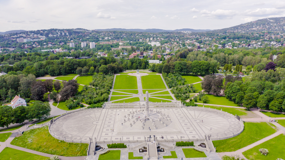 Aerial view of Vigelandsparken in Frognerparken in Oslo