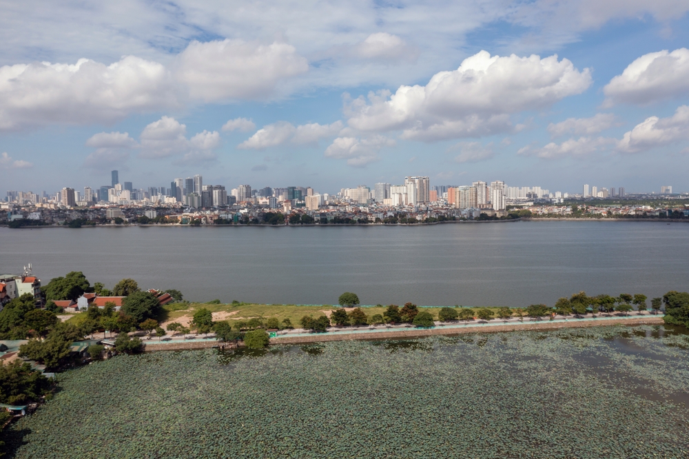 Aerial view of West Lake and the Tay Ho district in Hanoi