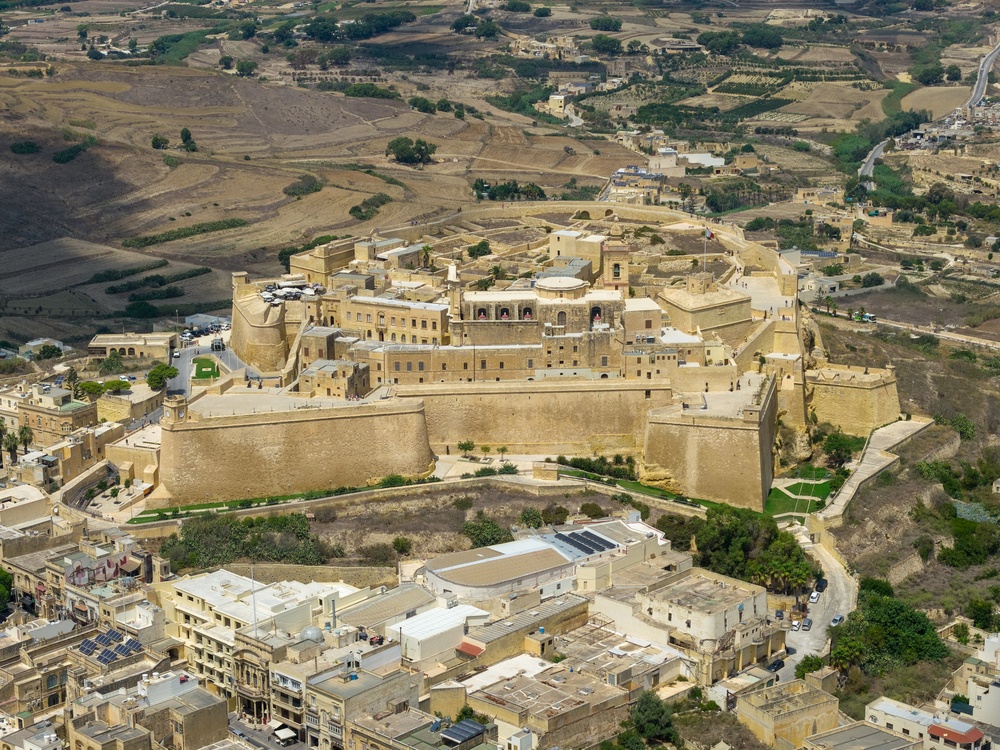 Aerial view of the Ċittadella fortress above Victoria on Gozo