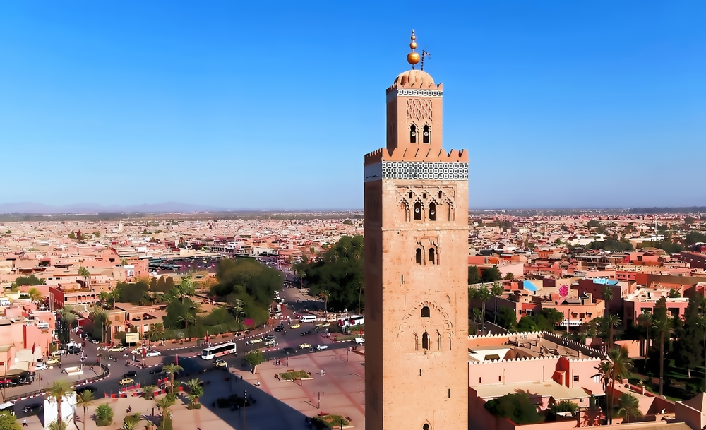 Aerial view of the Koutoubia Mosque in Marrakech