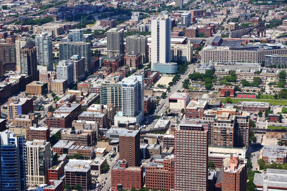 Aerial view of the River North neighbourhood in Chicago