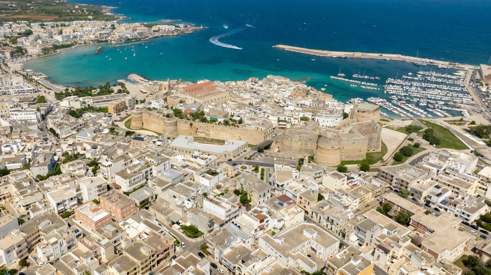 Aerial view of the castle, cathedral and harbour in Otranto
