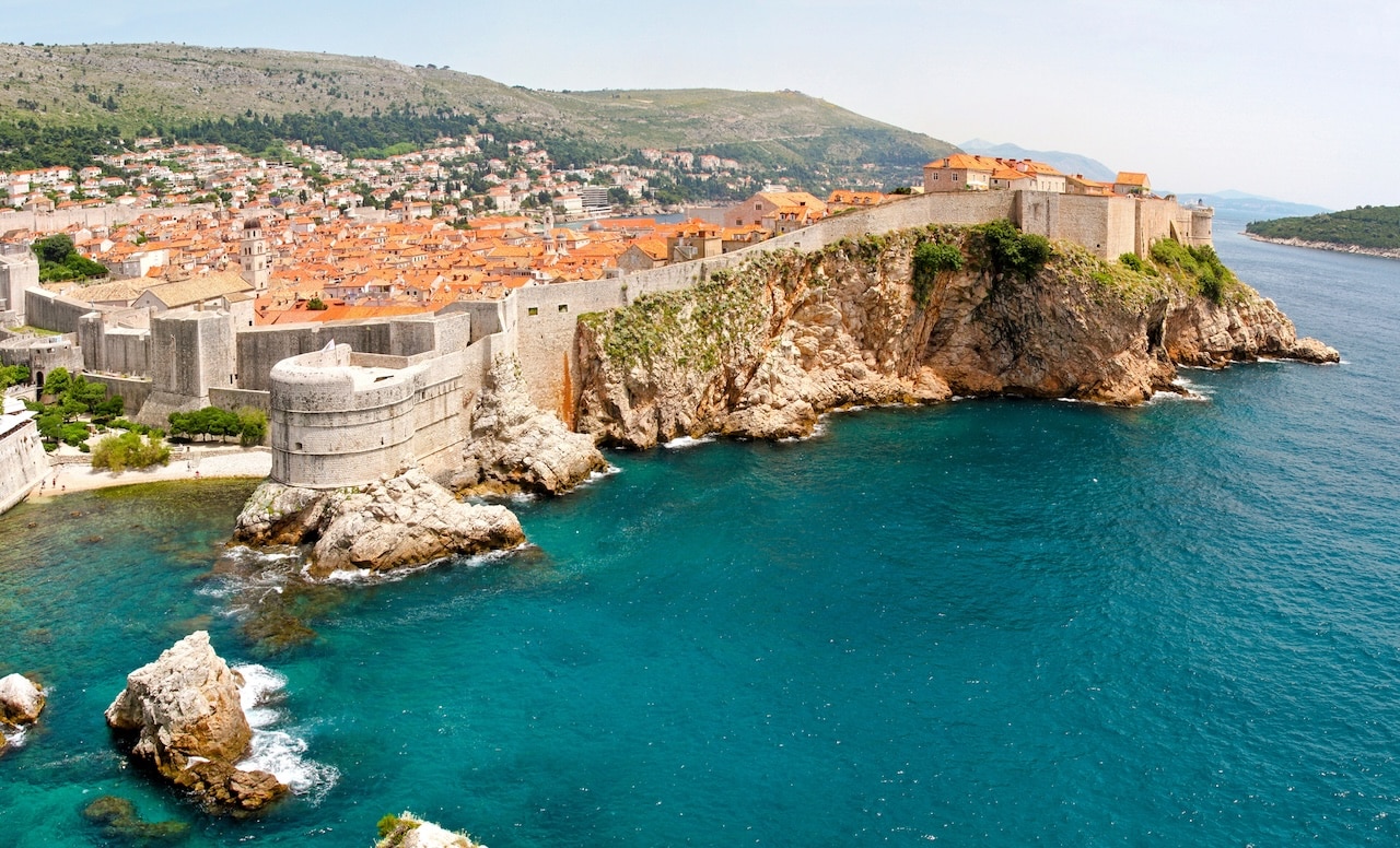 Aerial view of the city walls around Dubrovnik's Old Town
