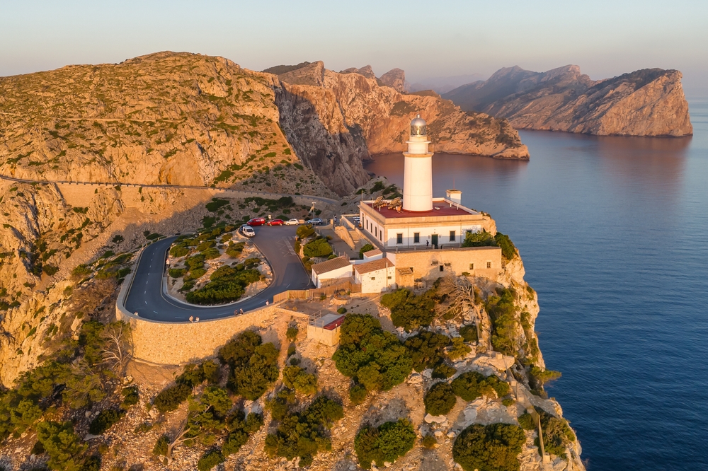 Aerial view of the lighthouse on Cap de Formentor in Mallorca