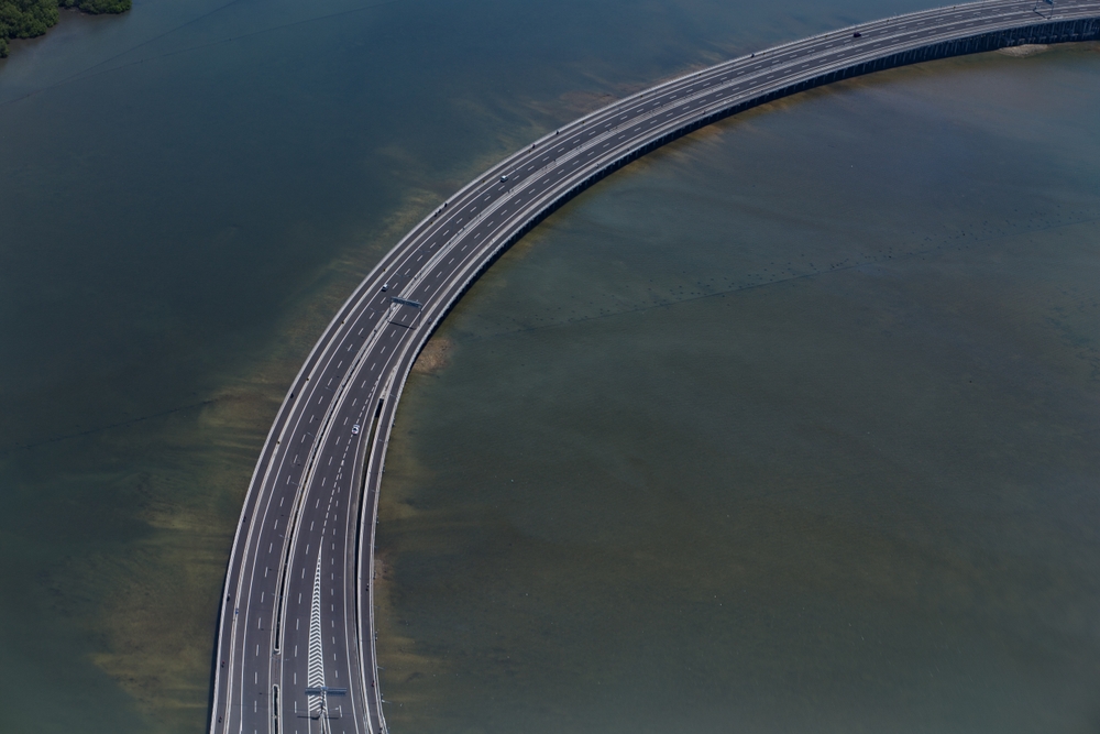 The Bali Mandara toll road over the sea seen from the air