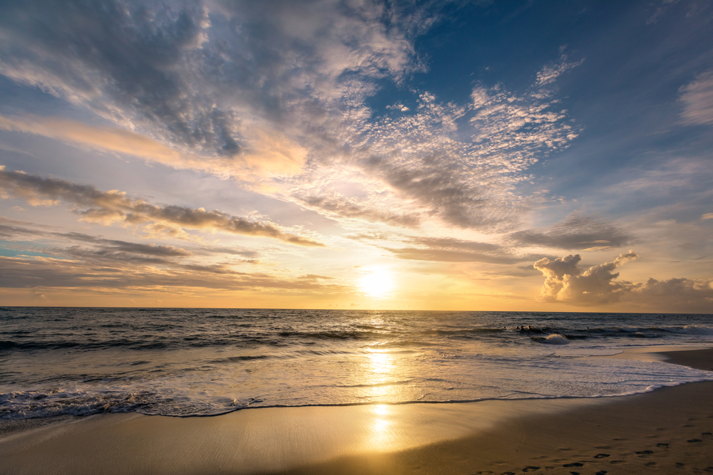Sunset over Batu Bolong beach in Canggu in Bali