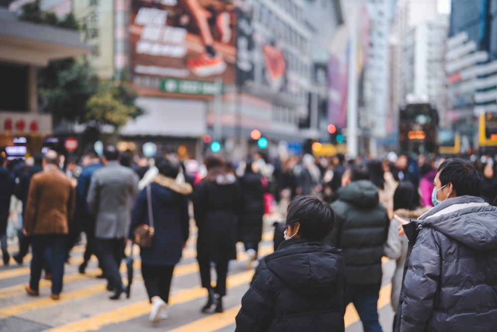 Busy streets in the Causeway Bay shopping district in Hong Kong