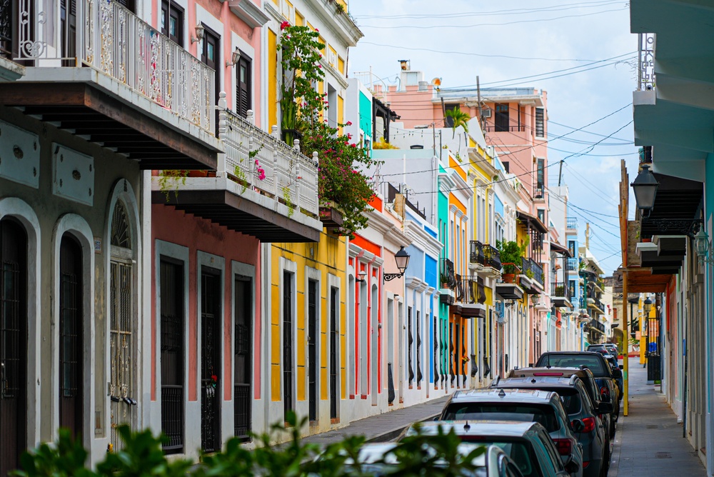 Colourful colonial houses in Old San Juan in Puerto Rico