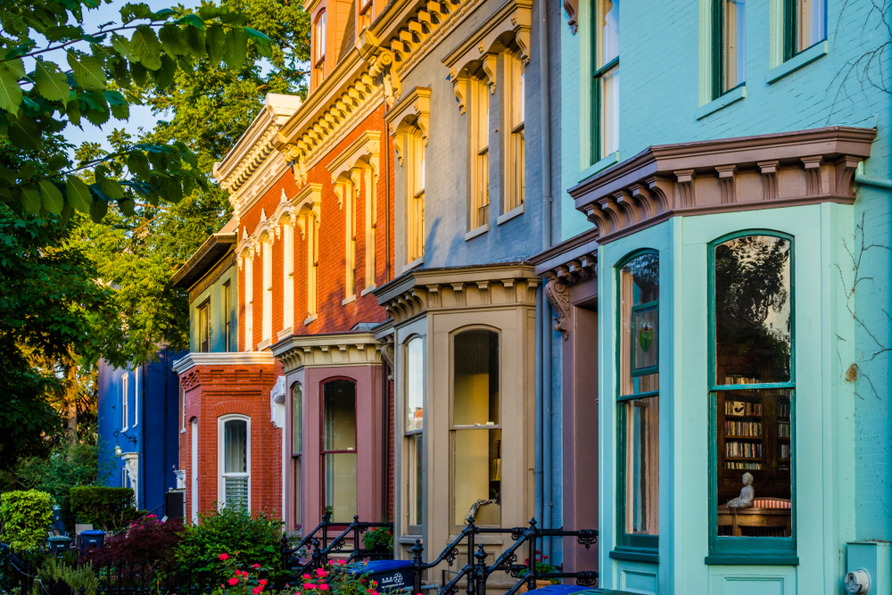 Colourful row houses on Independence Avenue on Capitol Hill