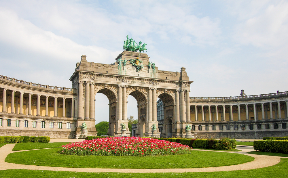 Triumphal arch in Parc du Cinquantenaire in the European Quarter of Brussels