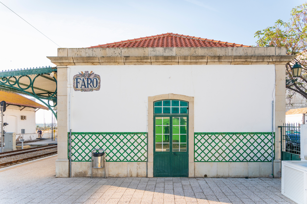 The white station building in Faro in the Algarve