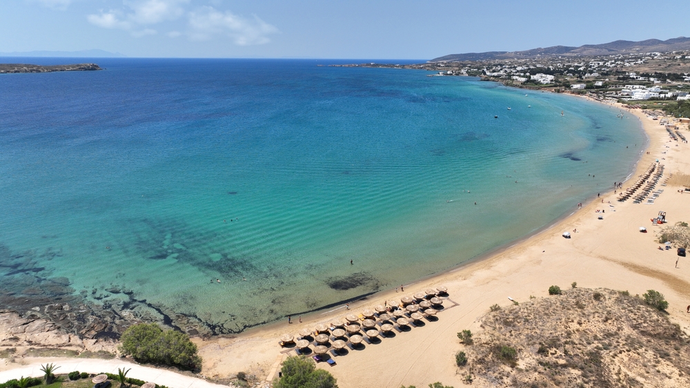 Where to Stay in Paros? The 5 Best Areas & Places to Stay 12 Aerial view of Chrissi Akti, also known as Golden Beach, on Paros