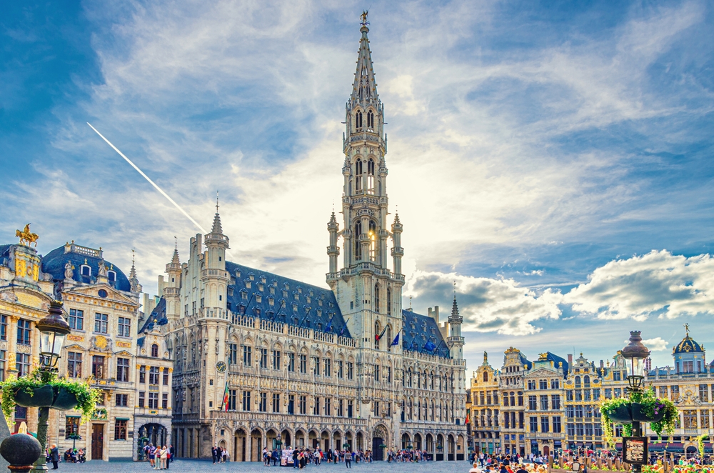 Grand Place in Brussels with the Town Hall and the guildhalls