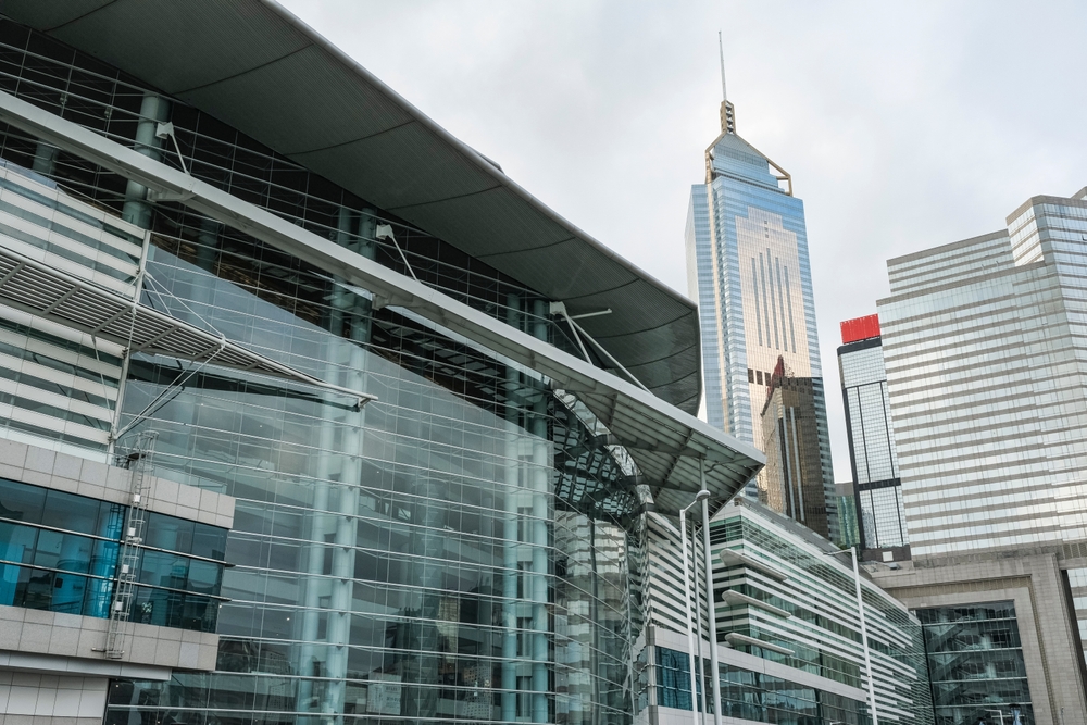 Hong Kong Convention and Exhibition Centre by the harbour in Wan Chai