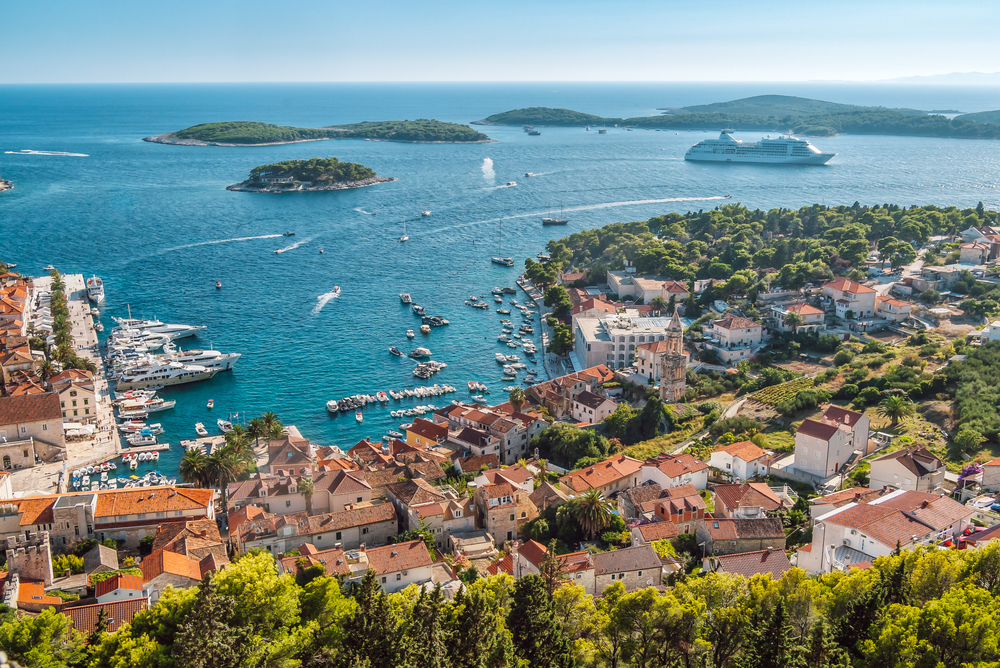 Hvar Town and the Pakleni Islands seen from the fortress above the town