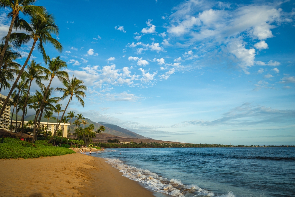 Ka'anapali Beach on Maui with white sand and turquoise water