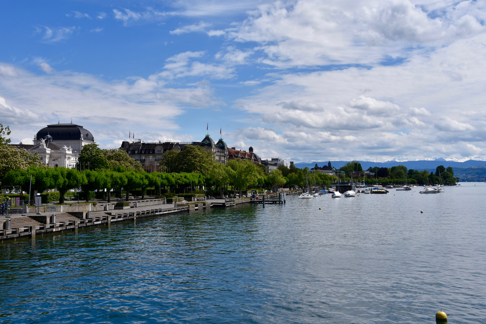 Lake Zurich with Seefeld and the opera house on a summer day