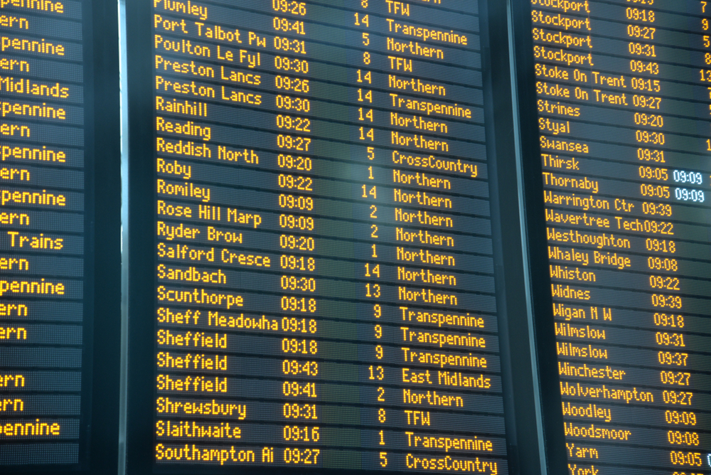 The departure board at Manchester Piccadilly Station