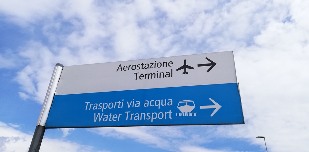 Signs for water transport at Marco Polo Airport in Venice