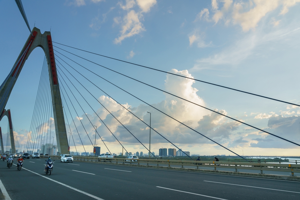 Aerial view of Nhat Tan Bridge in Hanoi