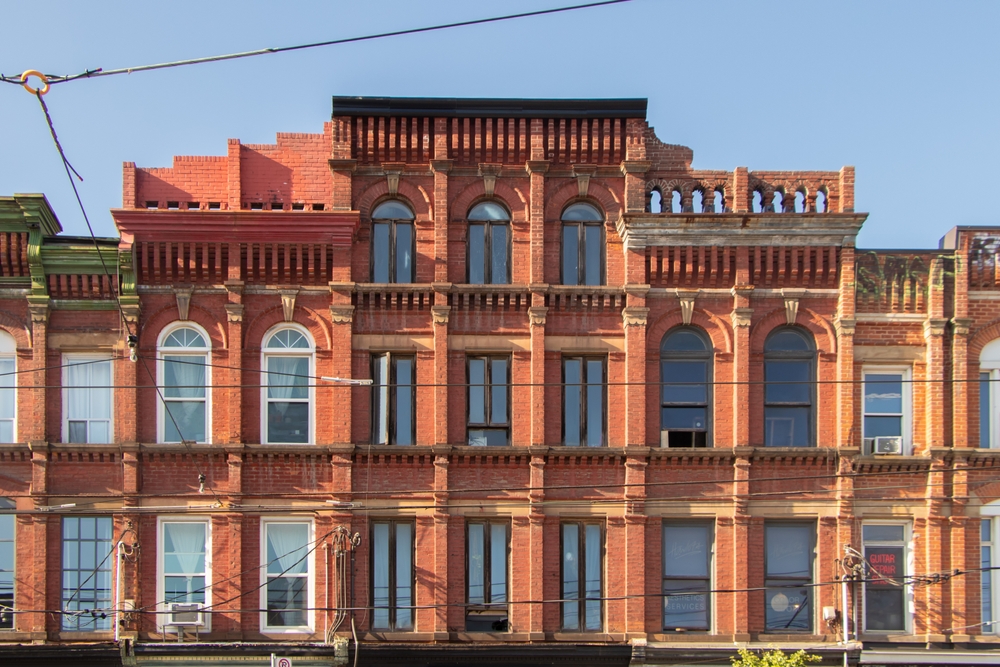 Older building facade on Queen Street West in Toronto