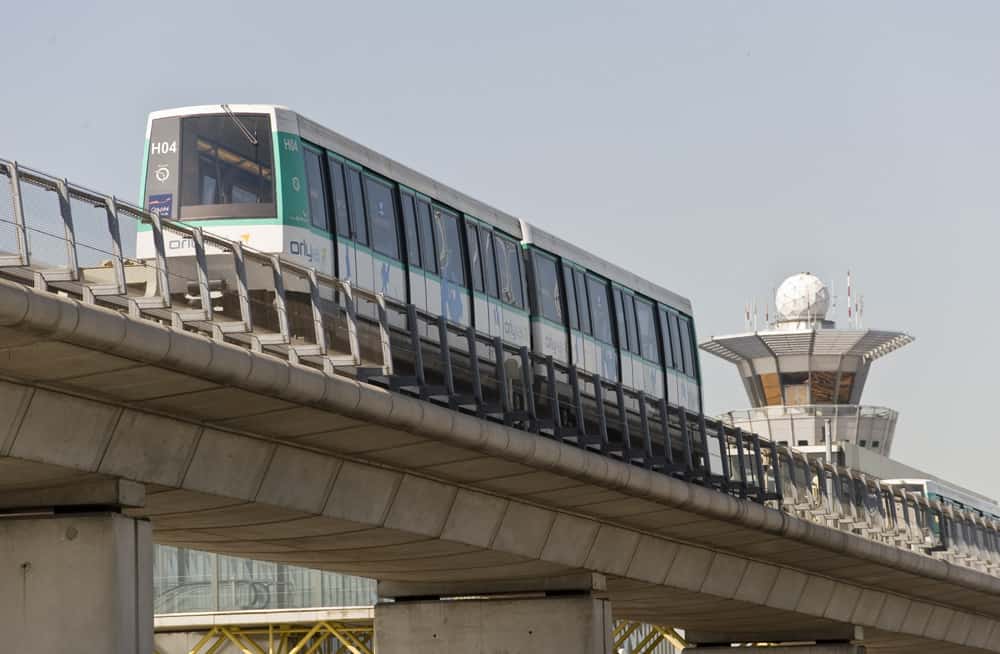 The Orlyval train on the viaduct at Orly Airport