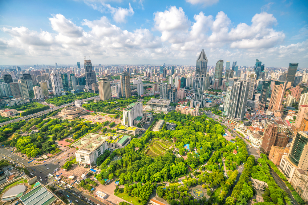 People's Square and the park in Shanghai seen from above