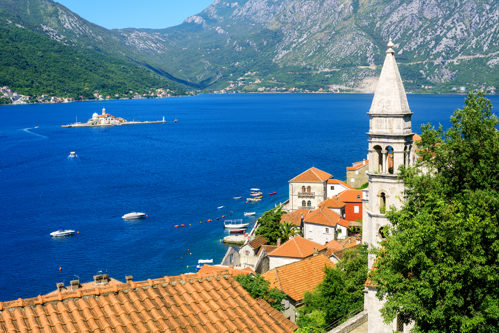 Perast on the Bay of Kotor with Our Lady of the Rocks island