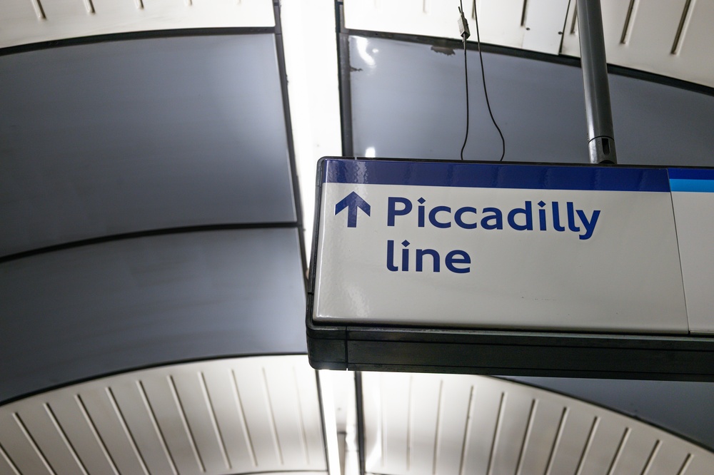 Piccadilly line sign at a London Underground station