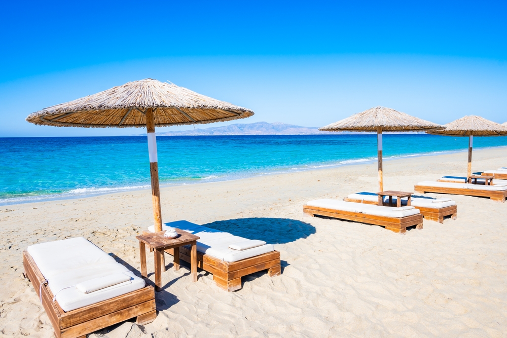 Parasols on Plaka beach on Naxos