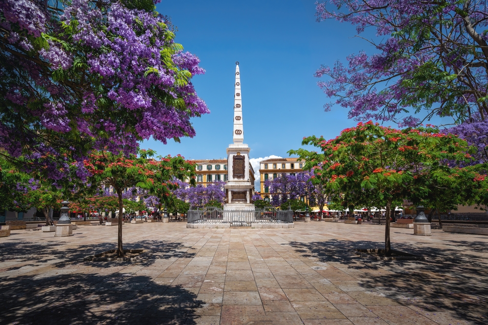 Plaza de la Merced with the Torrijos obelisk in Malaga