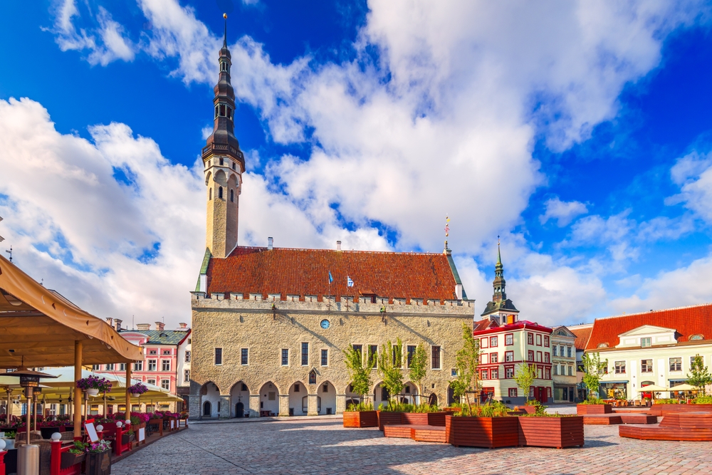 Raekoja Plats and the old town hall in the Old Town of Tallinn