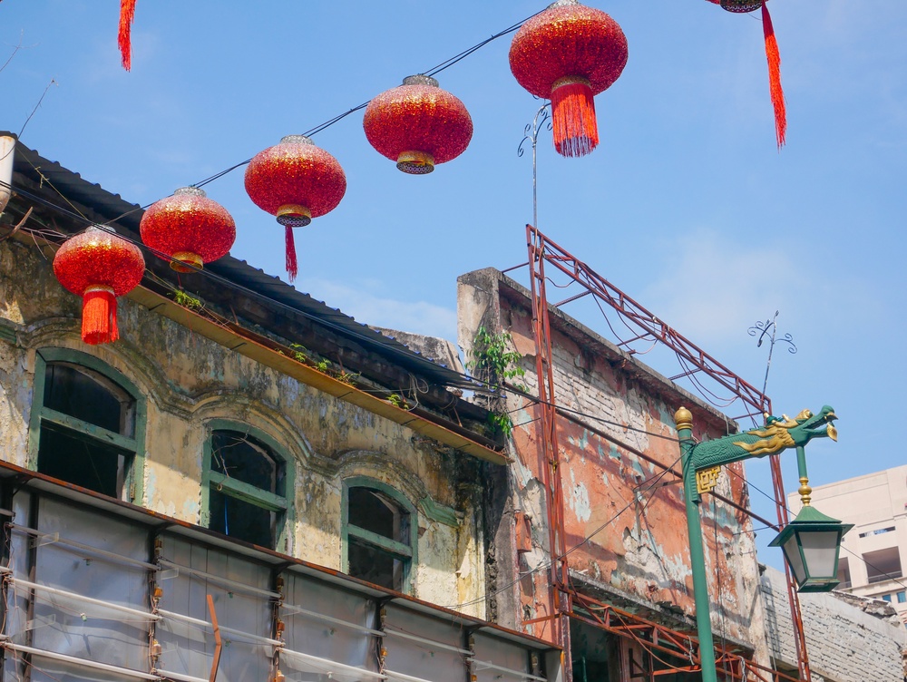 Red lanterns above Petaling Street in Chinatown in Kuala Lumpur