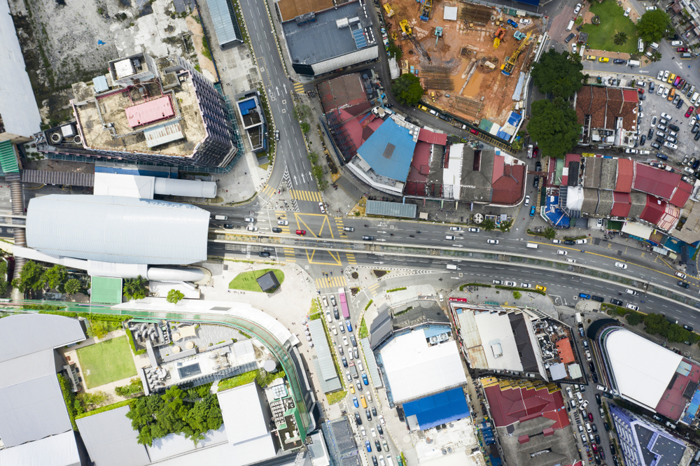 Road junction in Bukit Bintang in Kuala Lumpur seen from above