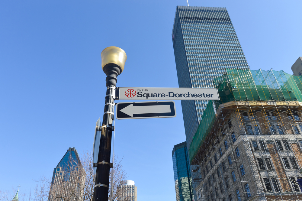 Square Dorchester among the high-rises of Downtown Montreal