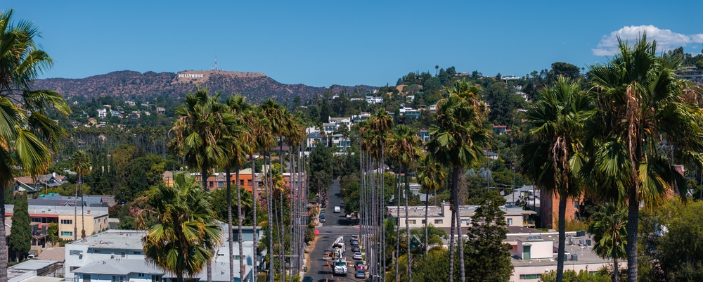 The Hollywood district from the air with the Hollywood Sign on the hillside