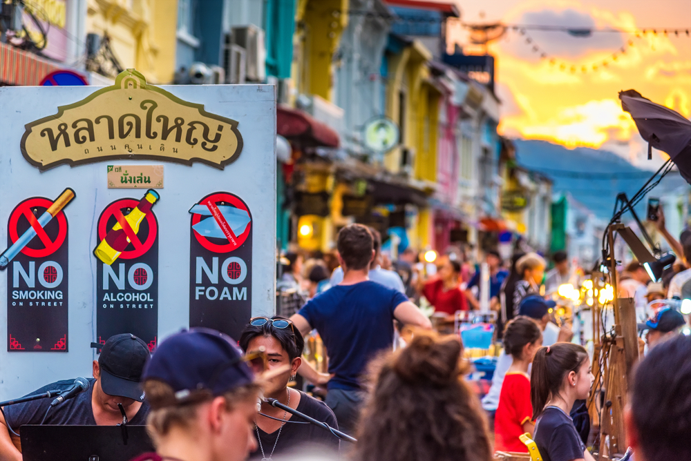 The Lard Yai Sunday market on Thalang Road in Phuket Old Town