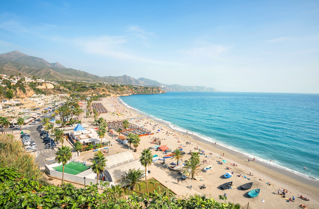 The beach in Nerja on the Costa del Sol