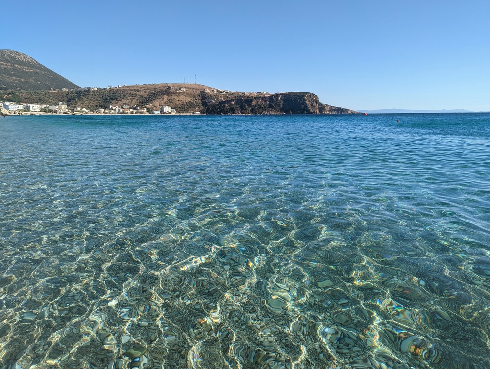 The beach in the town of Himarë on the Albanian Riviera