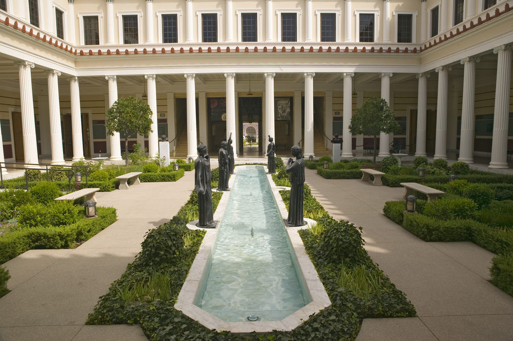The colonnade and long pool at the Getty Villa in Pacific Palisades