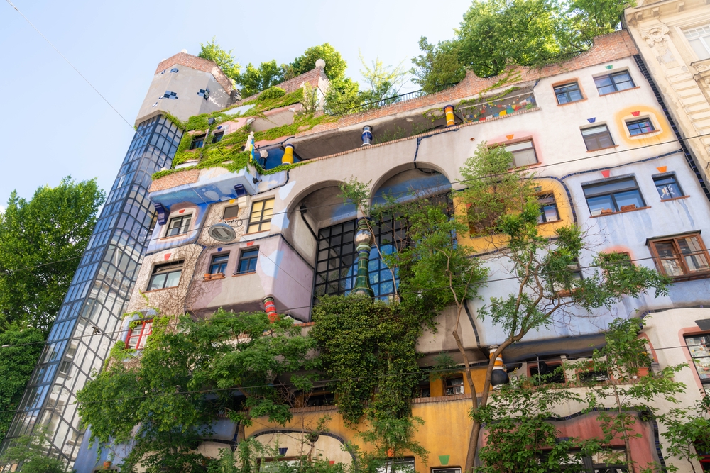 The colourful façade of the Hundertwasserhaus in Vienna