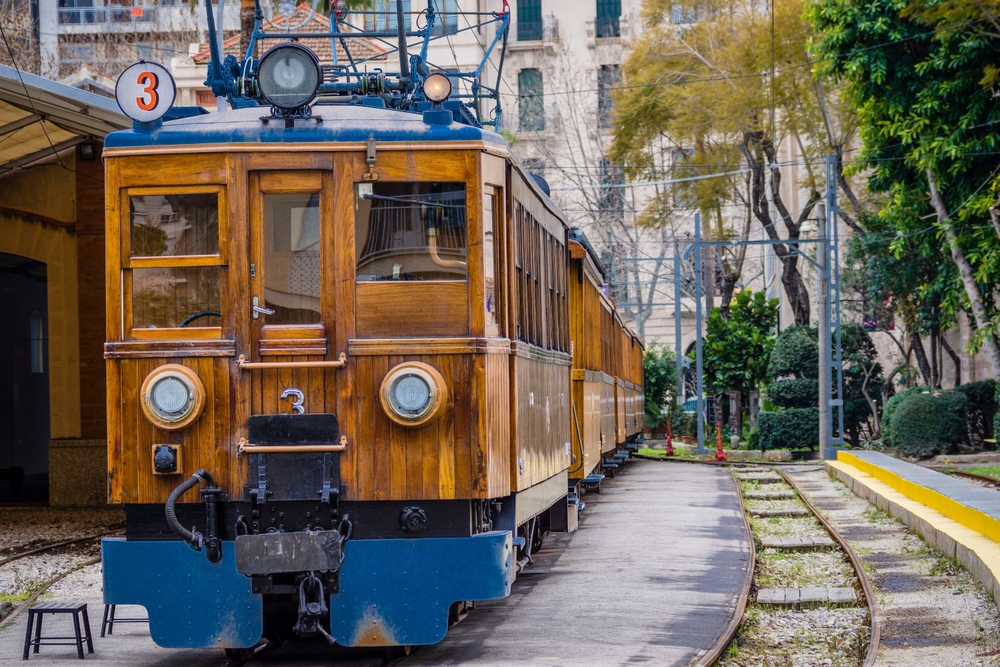 The historic train on the railway between Palma and Sóller